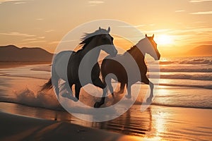 Running Horses in Gallop on Desert Sand Ai generated art