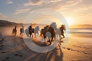 Running Horses in Gallop on Desert Sand Ai generated art
