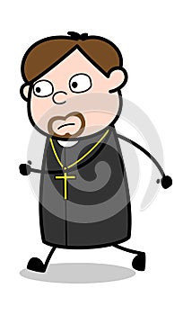 Running in a Hurry - Cartoon Priest Religious Vector Illustration