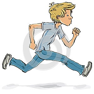 Running and hurrying teen boy.