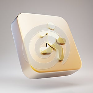 Running icon. Golden Running symbol on matte gold plate