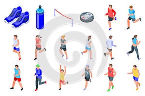 Running icons set, isometric style