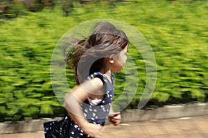 Running Japanese girl in summer