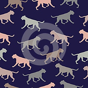 Running and jumping german boxer isolated on a dark blue background. Seamless pattern. Endless texture. Design for