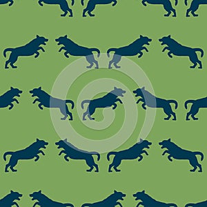 Running and jumping labrador retriever isolated on a green background. Seamless pattern. Endless texture. Design for