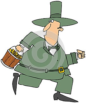 Running Leprechaun Carrying A Bucket Of Gold