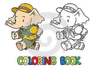 Running little baby elephant. Coloring book. Scout