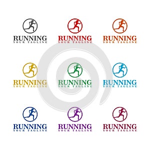 Running logo template icon isolated on white background. Set icons colorful