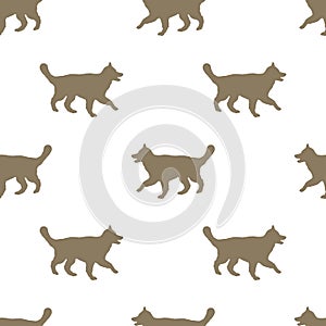 Running longhaired german shepherd dog isolated on white background. Seamless pattern. Dog silhouette. Endless texture