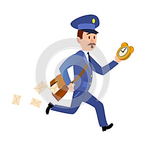 Running Mailman Hurries to Deliver Mails. Vector