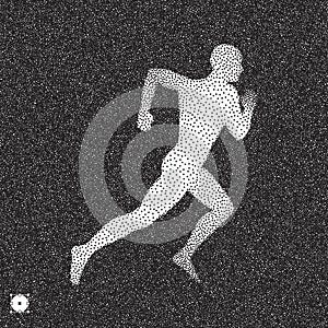 Running man. 3D model of man. Black and white grainy design. Stippling effect. Vector illustration