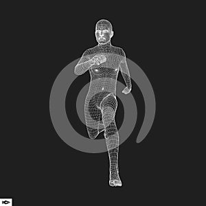 Running Man. 3D Model of Man. Geometric Design.
