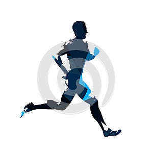 Running man, abstract blue vector silhouette