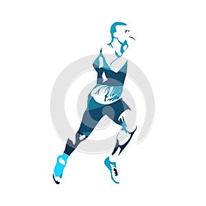 Running man, abstract blue vector silhouette