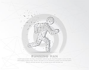 Running man abstract mash line and composition digitally drawn in the form of broken a part triangle shape and scattered dots