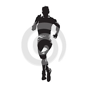 Running man, abstract vector silhouette. Front view marathon run