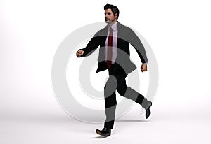 3D render : the portrait of a running man  in casual business suit with the white background