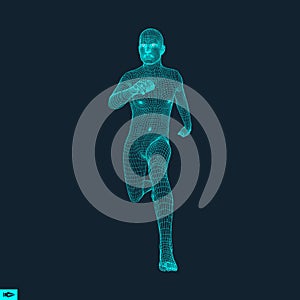 Running man. 3D human body model. Geometric design. Vector illustration