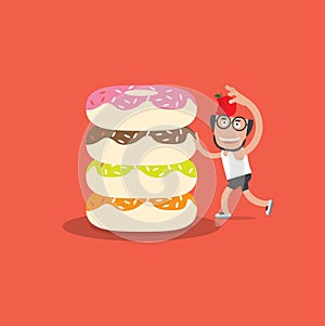 Running Man With Donut Health Concept Vector