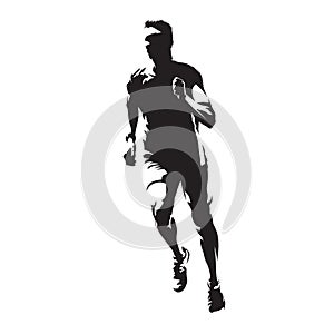 Running man, front view, healthy lifestyle, isolated vector sil