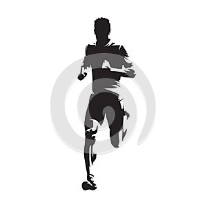 Running man, front view, healthy lifestyle, vector silhouette