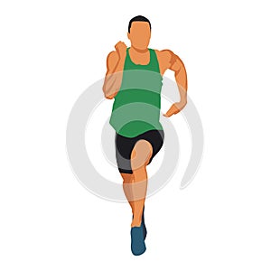 Running man in green jersey, muscular athlete