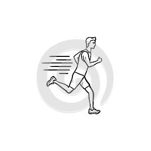 Running man hand drawn outline doodle icon.