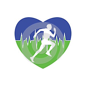 Running man with heart vector logo design template. Sport and fitness logo concept.