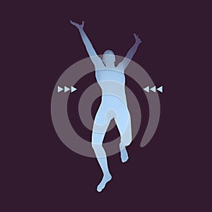 Running Man. Human with arm up. Silhouette for sport championship. The victory celebration. 3D Model of Man.