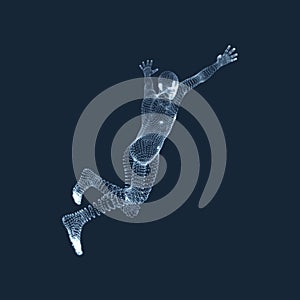 Running Man. Human with arm up. Silhouette for sport championship. The victory celebration. 3D Model of Man. Vector Illustration
