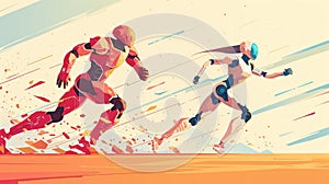 Running man. illustration of a male and female athlete on the run. Generative AI