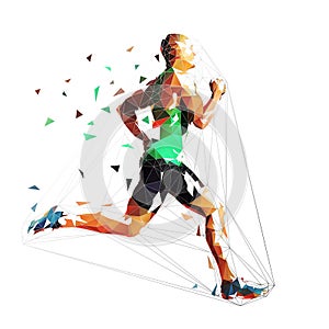 Running man, low polygonal geometric vector illustration. Run, sprinting athlete