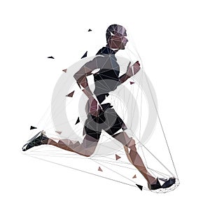 Running man, low polygonal vector illustration. Geometric runner, side view, athletics