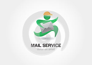 Running man with postal envelope. Courier with parcel. Mail service. Delivery themes vector logo design template