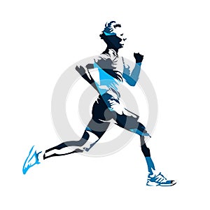 Running man profile, blue abstract silhouette