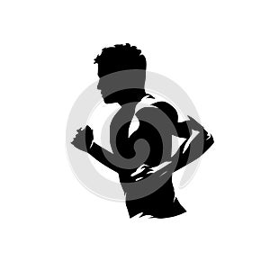 Running man side view, abstract isolated vector silhouette. Run logo