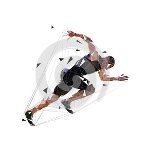 Running man, side view, isolated geometric vector illustration. Run