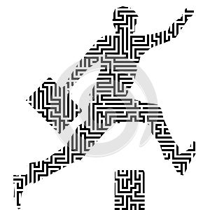 Running man silhouette with maze or labyrinth texture. Isolated