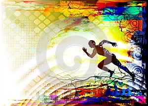 Running man sprinter on the textured colourful background