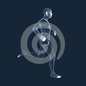 Running Man. Vector Graphics Composed of Particles. 3D Model of Man. Human Body Model.