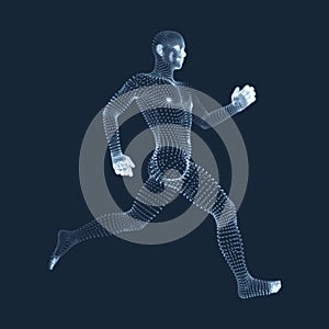 Running Man. Vector Graphics Composed of Particles. 3D Model of Man. Human Body Model. Body Scanning. View of Human Body