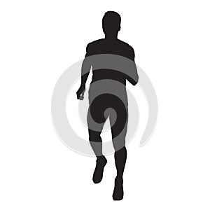 Running man, vector silhouette, front view