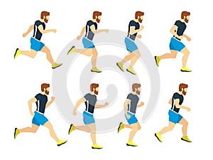 Running man young athlete in tracksuit. Animation frames. Vector sport illustrations isolate on white