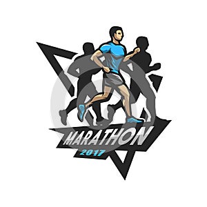 Running marathon, emblem, logo.