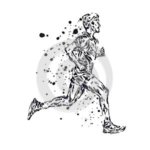 Running marathon, people man run, colorful poster. Vector illustration hand drawin sketch design poster photo