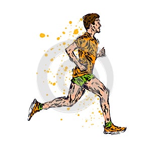 Running marathon, people man run, colorful poster. Vector illustration hand drawin sketch design poster photo