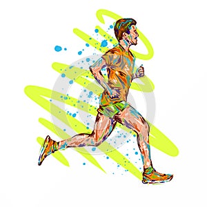 Running marathon, people man run, colorful poster. Vector illustration hand drawin sketch design poster photo