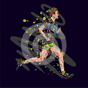 Running marathon, people man run, colorful poster. Vector illustration hand drawin sketch design poster