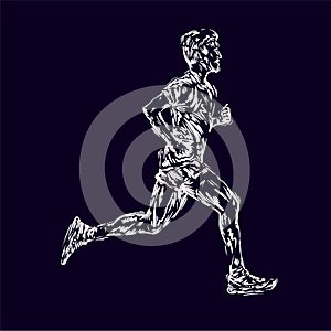 Running marathon, people man run, colorful poster. Vector illustration hand drawin sketch design poster