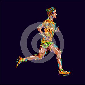 Running marathon, people man run, colorful poster. Vector illustration hand drawin sketch design poster